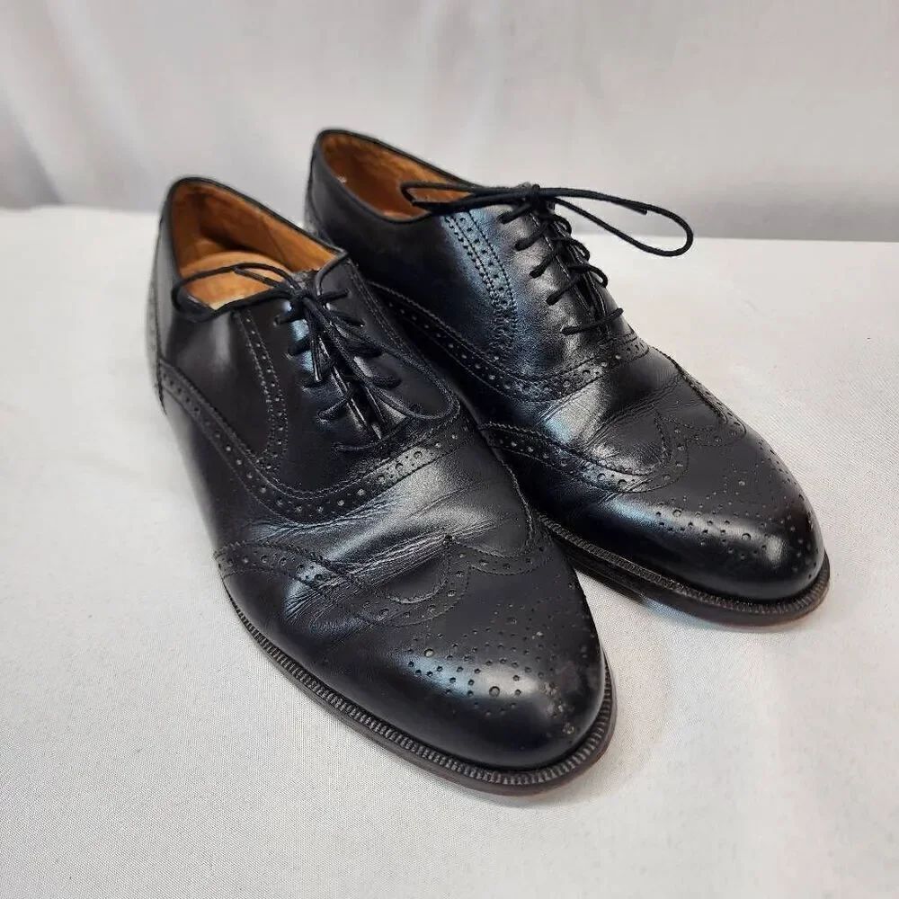 Florsheim Imperial Oxford Black Leather Wingtip Brogue Lace Up Shoes Size 9 C